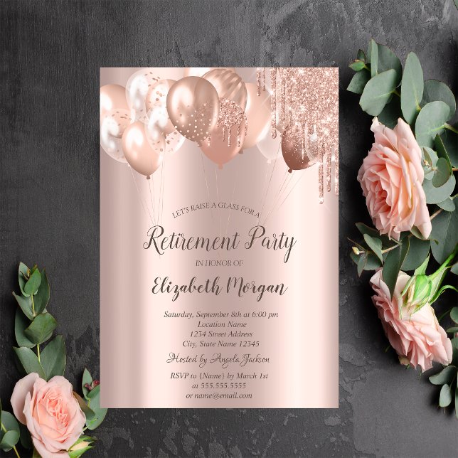 Invitation Chic Rose Gold Parties scintillant Drives Ballons  (Créateur téléchargé)