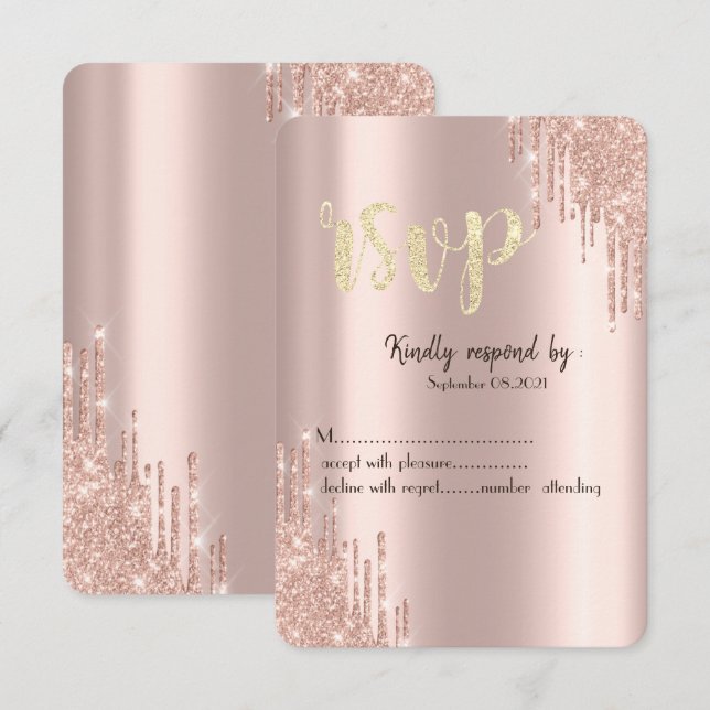Invitation Chic Rose Gold Parties scintillant Drives RSVP (Devant / Derrière)