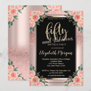 Invitation Chic Rose Gold Parties scintillant Flowers 50e fêt
