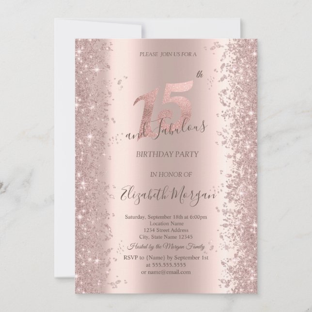 Invitation Chic Rose Gold Sparkle Diamonds 15e anniversaire (Devant)