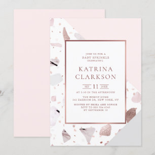 Invitation Chic Rose Gold Terrazzo Motif Fille Bébé Parsemer