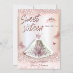 Invitation Chic Rose or gliterie robe papillon tiara