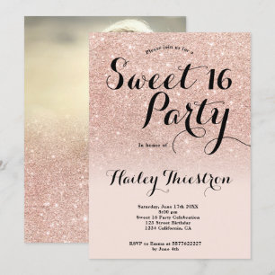Invitation Chic rose or parties scintillant en or ombre phot