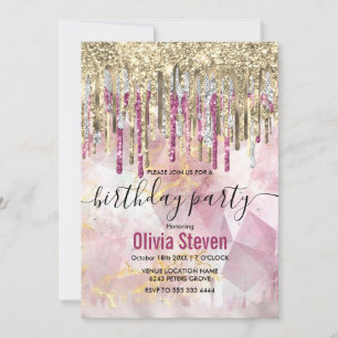 Invitation Chic rose or parties scintillant gouttes monogramm