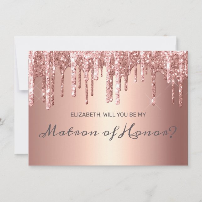 Invitation Chic Rose Parties scintillant de goutte d'or Matro (Devant)