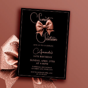 Invitation Chic Rose Parties scintillant or Bow Sweet 16 Anni