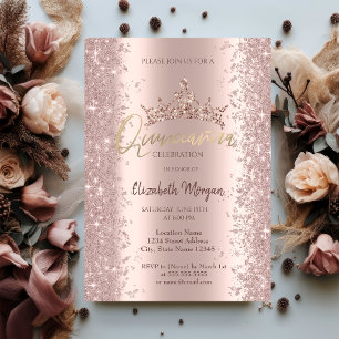Invitation Chic Rose Parties scintillant or poussière Couronn