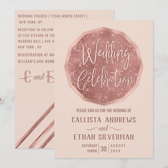 Invitation Chic Rose Rose Gold Parties scintillant Polygon Ge (Devant / Derrière)