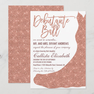 Invitation Chic Rose Rose or Parties scintillant robe Debutan
