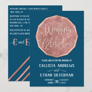 Invitation Chic Rose Turquoise Parties scintillant or Polygon