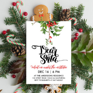 Invitation Chic Rouge Et Blanc Cher Père Noël Mistletoe Aquar