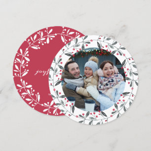 Invitation Chic Rouge & Vert Aquarelle Holly Noël Wreath