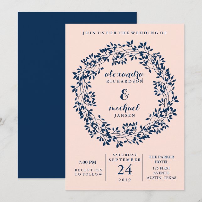 Invitation Chic rougissent et le mariage botanique de (Devant / Derrière)