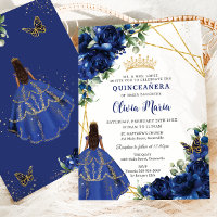 Chic Royal Blue Flowers Brown Princesse Quinceañer