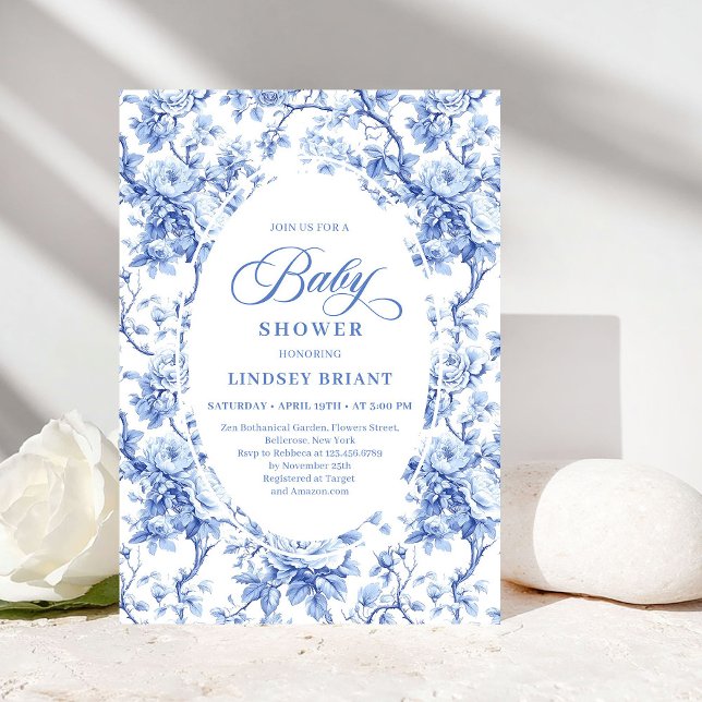 Invitation Chic Royal Blue Toile de Jouy Baby Shower Invite (Chic Royal Blue Toile de Jouy Baby Shower Invite)