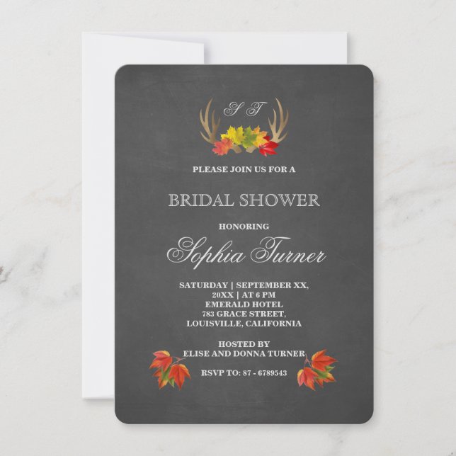 Invitation Chic Rustic Antlers Automne Boho Fête des mariées  (Devant)