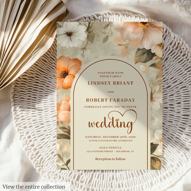 Invitation Chic Rustic Boho Copper Beige Olive Floral Wedding (Rustic Boho Copper Beige Olive Floral Wedding Invitation)