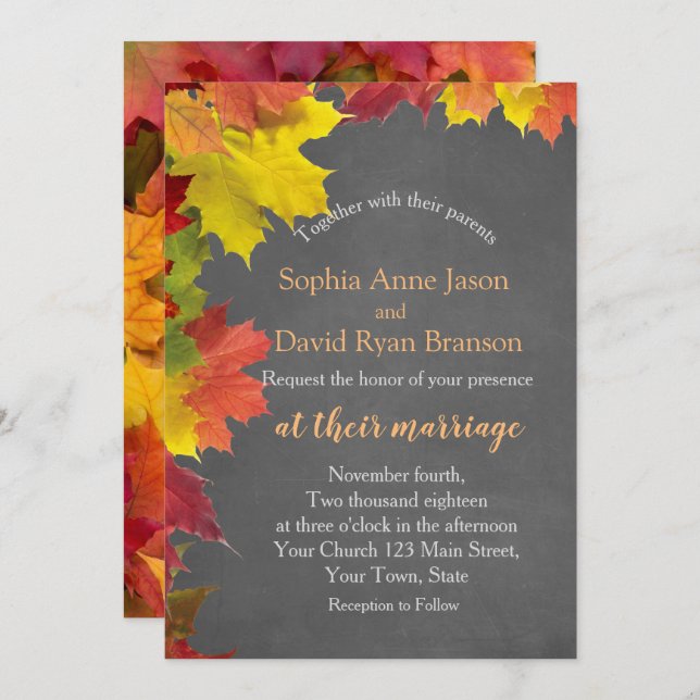 Invitation Chic Rustic Fall quitte Chalkboard Mariage (Devant / Derrière)