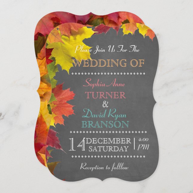 Invitation Chic Rustic Fall quitte Chalkboard Mariage Invitat (Devant / Derrière)