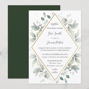 Invitation Chic Rustic Greenery Gold Green Foliage Mariage I