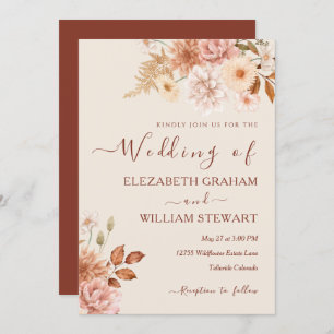 Invitation Chic Rustic Terracotta Boho Fall Foliage Mariage