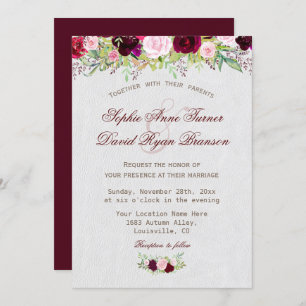 Invitation Chic Rustique Bourgogne Marsala Floral Mariage