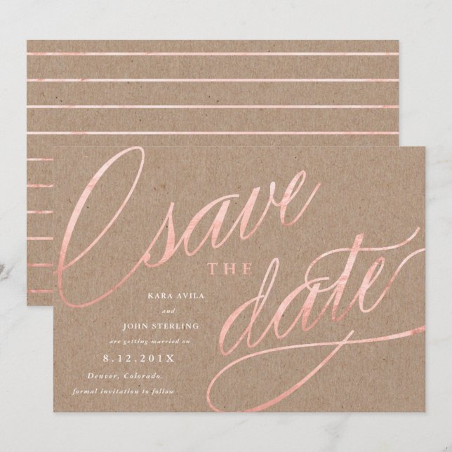 Invitation Chic Rustique Rose Gold Save the Dates | Rose Gold (Devant / Derrière)