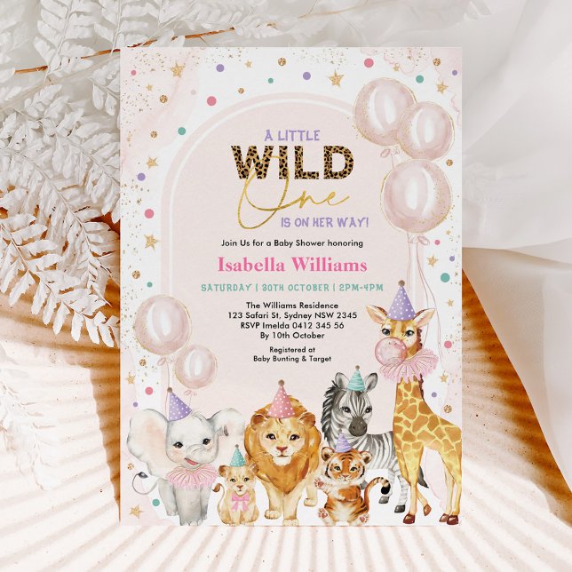 Invitation Chic Safari Party Animaux Balloon Girl Baby shower (Créateur téléchargé)