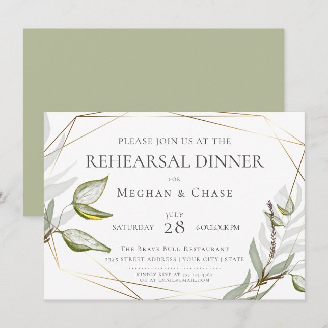 Invitation Chic Sage Green Foliage (Devant / Derrière)