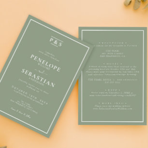 Invitation Chic Sage Vert Monogramme Formel Tout en un Mariag
