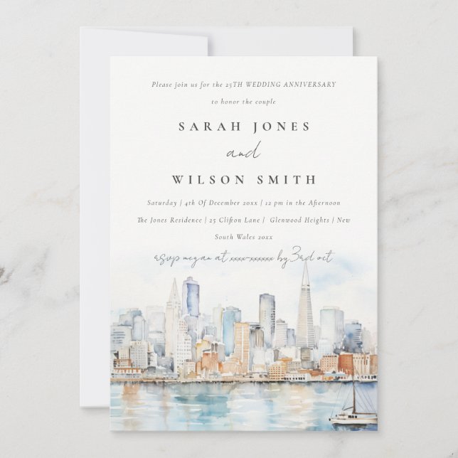 Invitation Chic San Francisco Landscape Wedding Anniversary  (Devant)