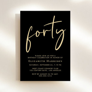 Invitation Chic Script Black Gold 40th Birthday Party