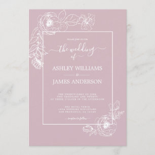 Invitation Chic Script Floral Outline Pastel Purple Mariage