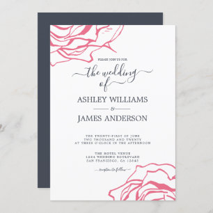 Invitation Chic Script Floral Outline Rose Mariage