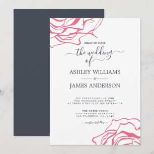 Invitation Chic Script Floral Outline Rose Mariage Rose Pink