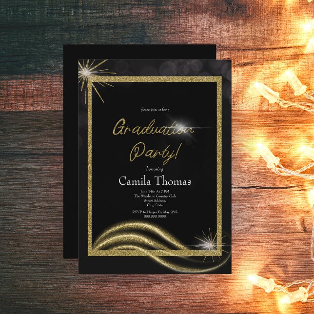 Invitation Chic Script Gold Parties scintillant Graduation Pa (Créateur téléchargé)