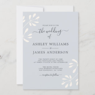 Invitation Chic Script ivoire Foliage Pastel Mariage bleu