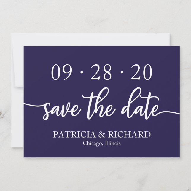 Invitation Chic Script Marine Blue Wedding Enregistrer La Dat (Devant)