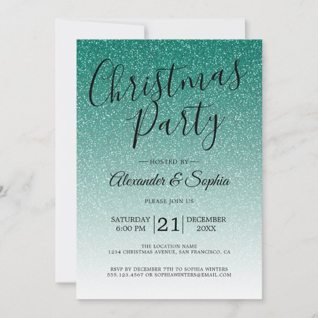 Invitation Chic Script Parties scintillant verte Ombre fête d (Devant)