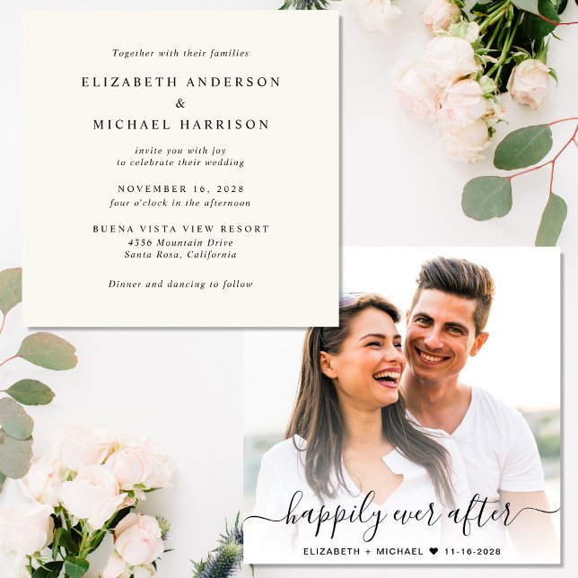 Invitation Chic Script Photo Overlay Cream Mariage (An elegant Happily Ever After Wedding Invitation to set the tone for an unforgettable event)