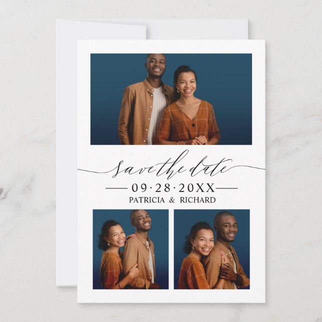Invitation Chic Script Wedding Enregistrer La Date 3 Photo Co (Devant)