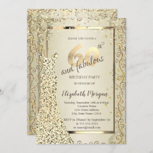 Invitation Chic Sequins Robe Or 60e anniversaire