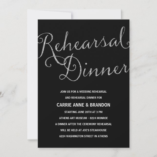 Invitation Chic Shimmer| Dîner de répétition de Faux Silver F (Devant)