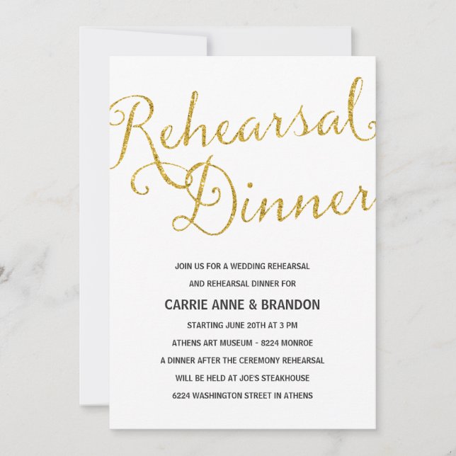 Invitation Chic Shimmer | Dîner de répétition Gold Faux (Devant)