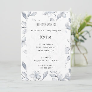 Invitation Chic Silver Blanc Floral Anniversaire