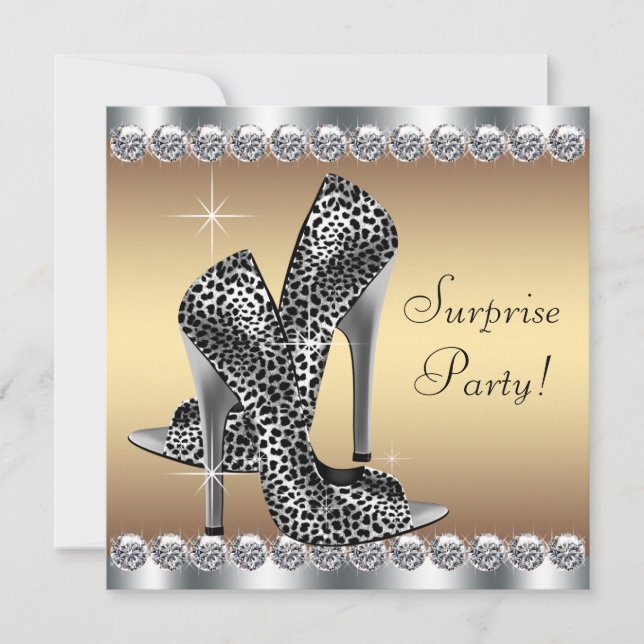 Invitation Chic Silver et Gold Womans Surprise Anniversaire (Devant)
