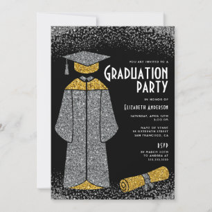 Invitation Chic Silver Gold Parties scintillant Graduation Pa