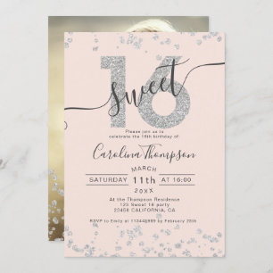 Invitation Chic silver parties scintillant confetti blush Swe