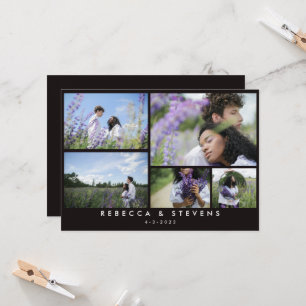 Invitation Chic Simple 5 Photo Collage noir blanc Mariage