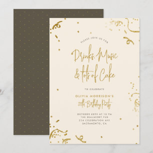 Invitation Chic Simple Confettis Pailletés Or 30 ans Annivers